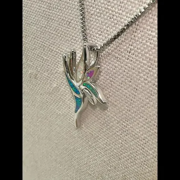 Stunning Silver and Opal Floral Pendant Necklace - Picture 7 of 11